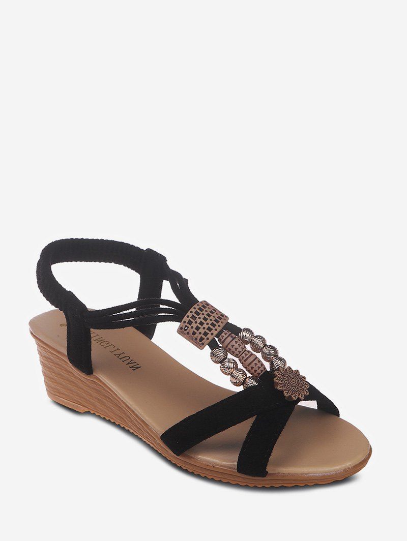 

Beading Decoration Wedge Heel Sandals, Black