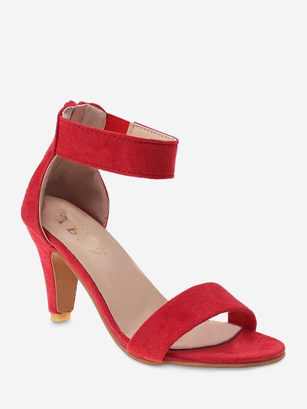 

Kitten Heel Zipper Simple Sandals, Red