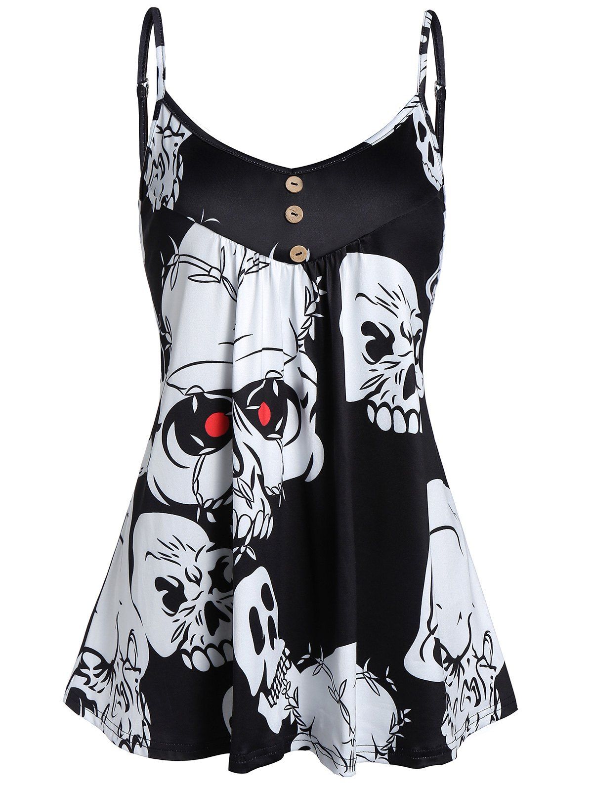 

Spaghetti Strap Skull Print Swing Tank Top, Black