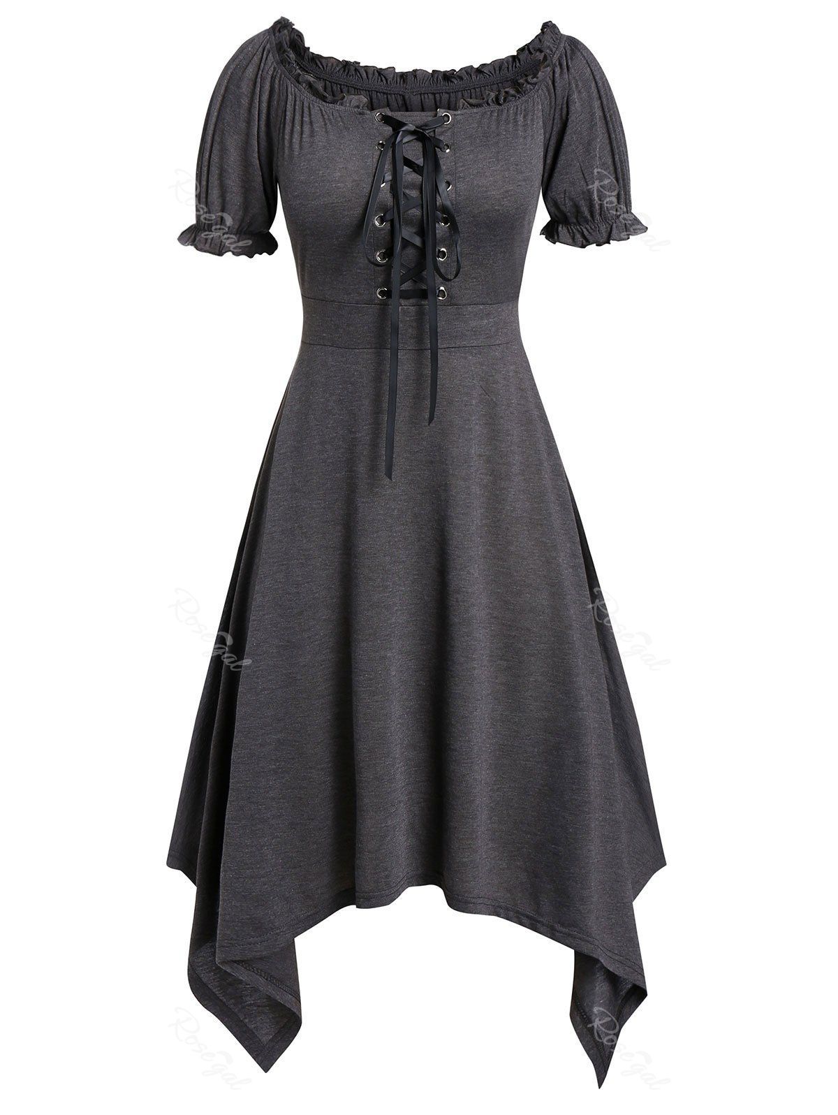 

Plus Size Handkerchief Lace Up Dress, Dark slate grey