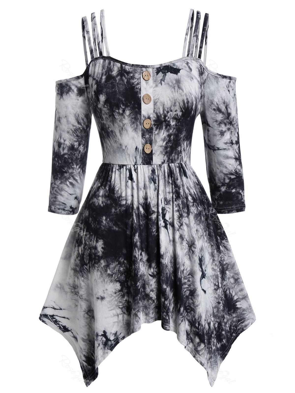 

Plus Size Tie Dye Cold Shoulder Handkerchief T-shirt, Multi
