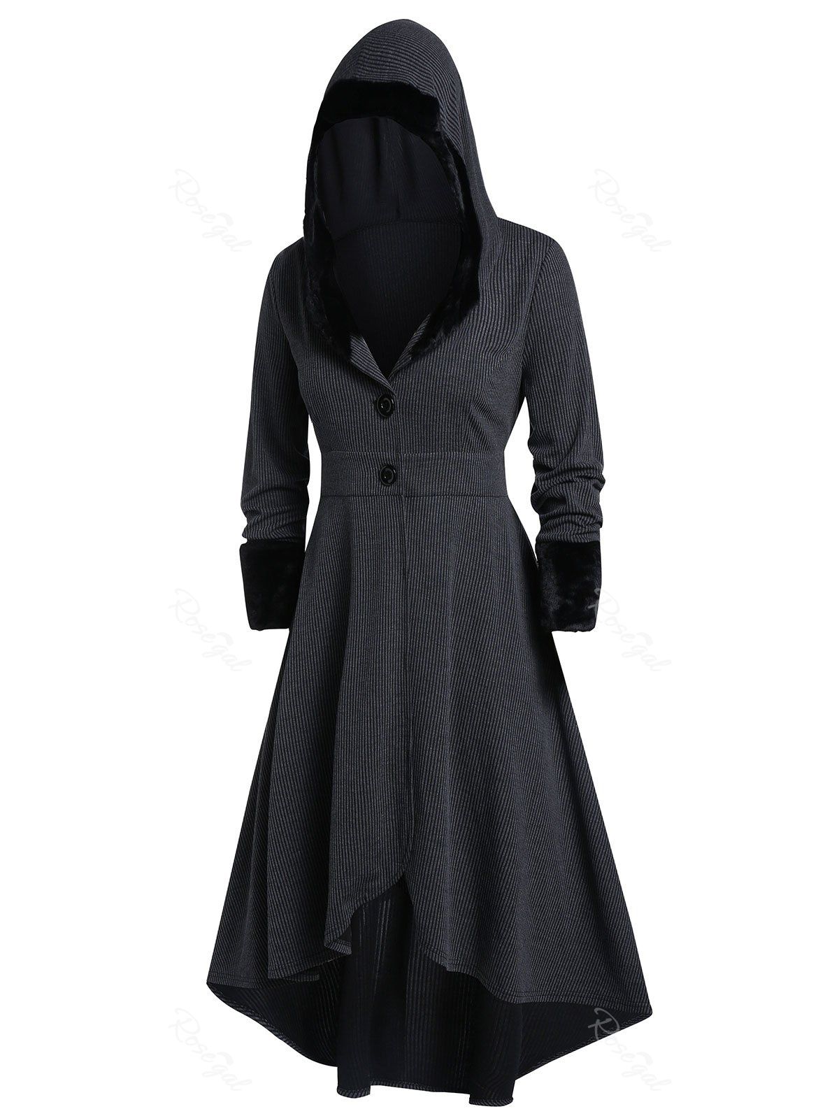

Plus Size Gothic Lolita Hooded High Low Coat, Black