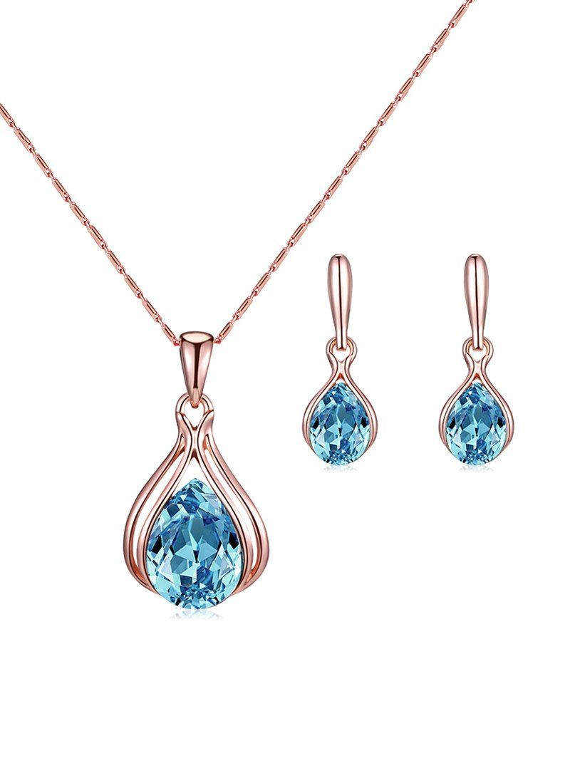 

Water Drop Faux Crystal Necklace Earrings Set, Rose gold