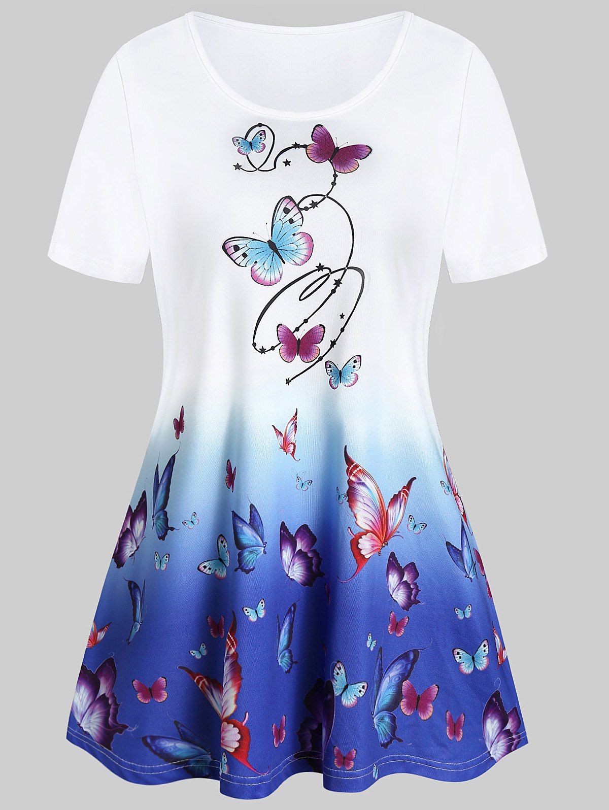 

Ombre Butterfly Print Tunic T Shirt, Multi-a