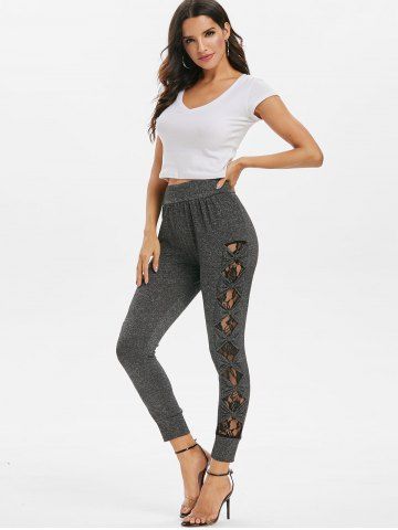 

Heather Lace Panel Bowknot Pants, Carbon gray