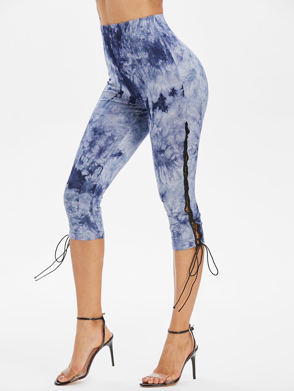 

Tie Dye Lace Up Capri Skinny Pants, Blue