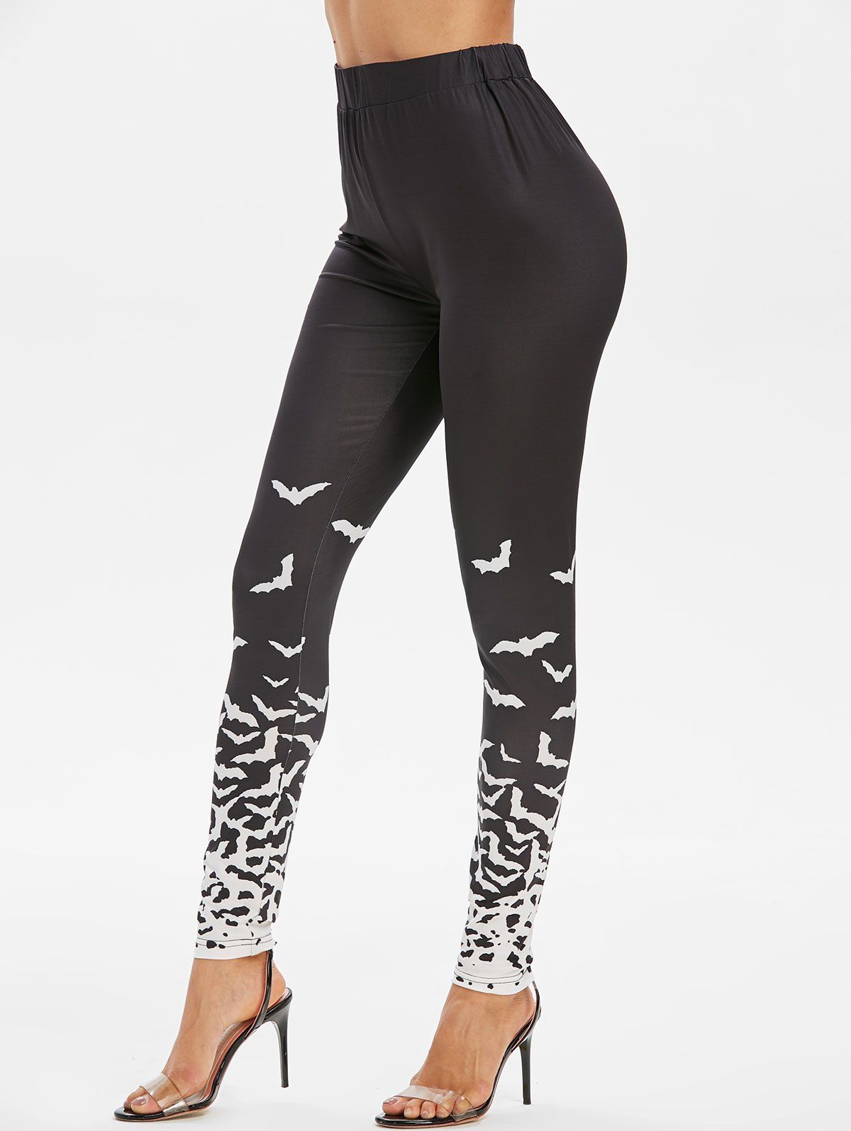 

Bat Print Two Tone Skinny Pants, Black