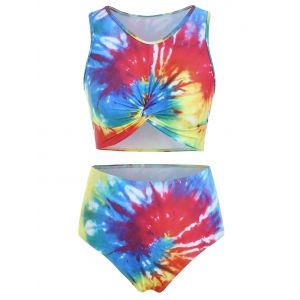 

Twist Front Tie Dye Padded Tankini Swimsuit, Multi
