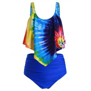 

Plus Size Overlay Tie Dye High Waist Tankini Swimsuit, Multi b