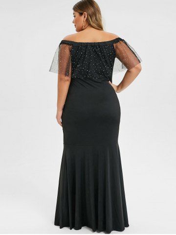

Plus Size Sequined Tulle Off The Shoulder Mermaid Dress, Black