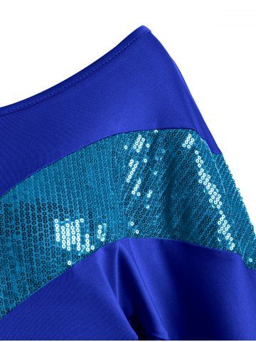 

Skew Neck Sequined Three Quarter Sleeves Tee, Blue