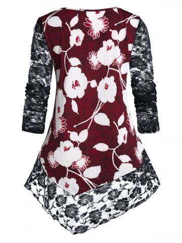 

Plus Size Lace Panel Asymmetric Tunic T Shirt, Black