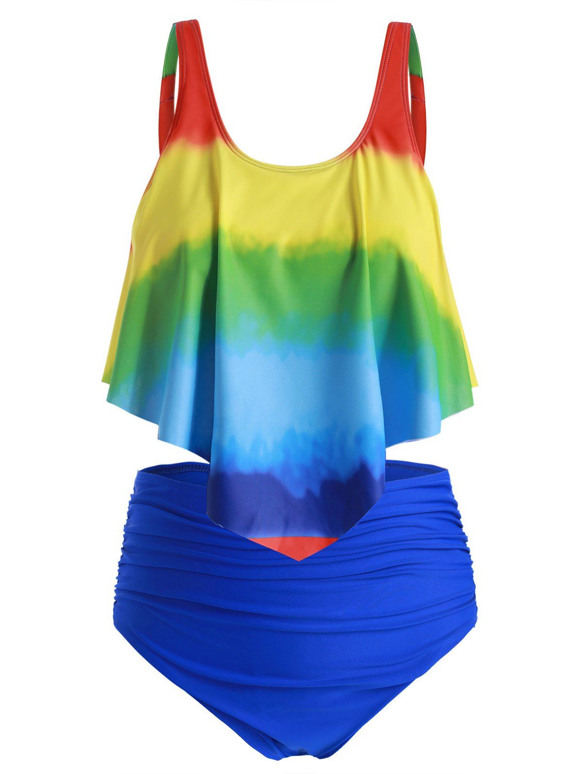 

Plus Size Overlay Tie Dye High Waist Tankini Swimsuit, Multi-a