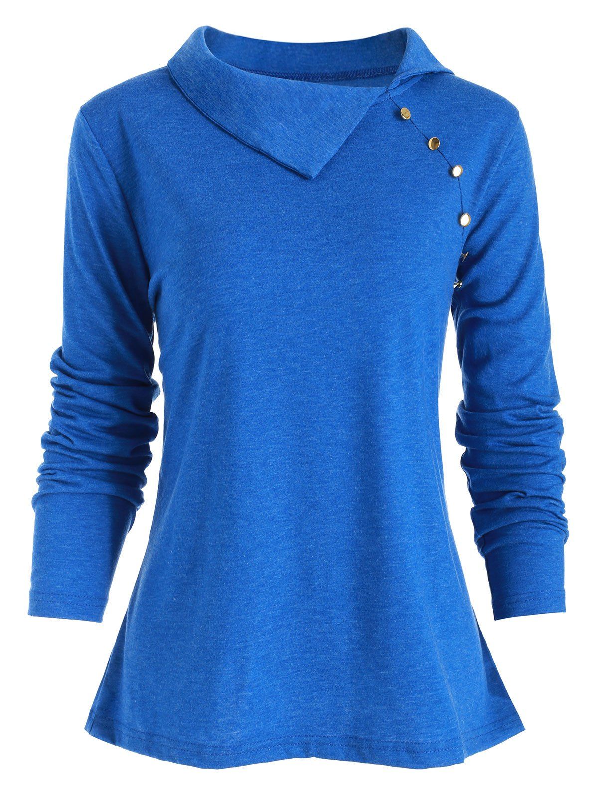 

Heather Button Embellished Long Sleeve T-shirt, Ocean blue