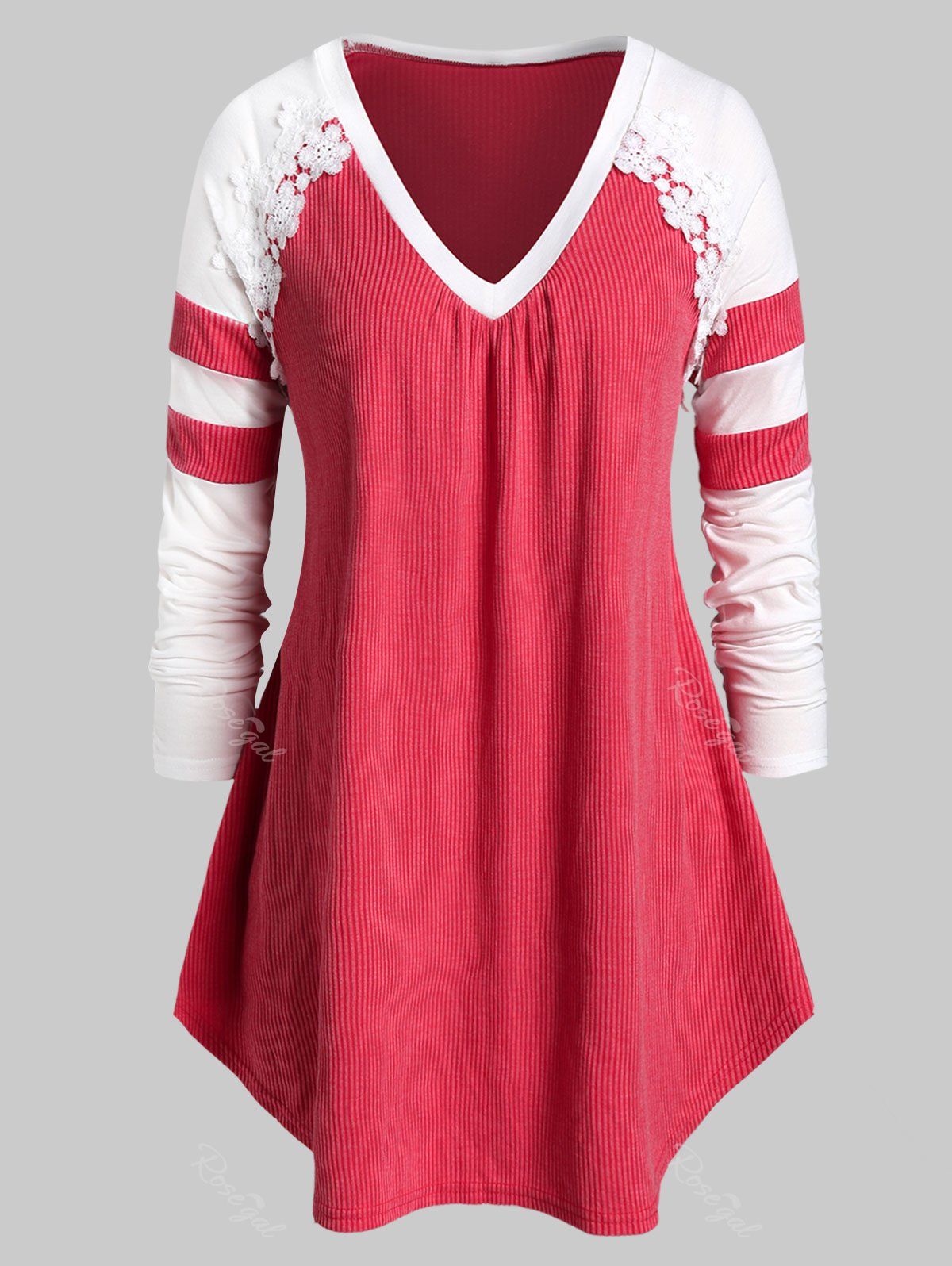 

Plus Size Contrast Tunic Applique T Shirt, Rose red