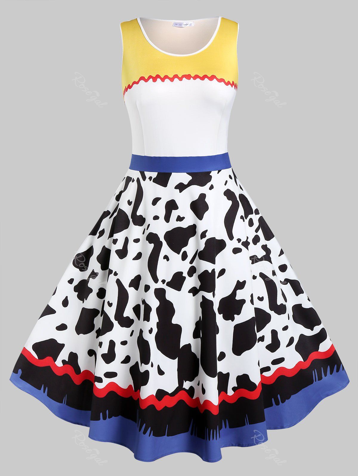 

Plus Size Fit And Flare High Waist Printed Vintage Dress, White