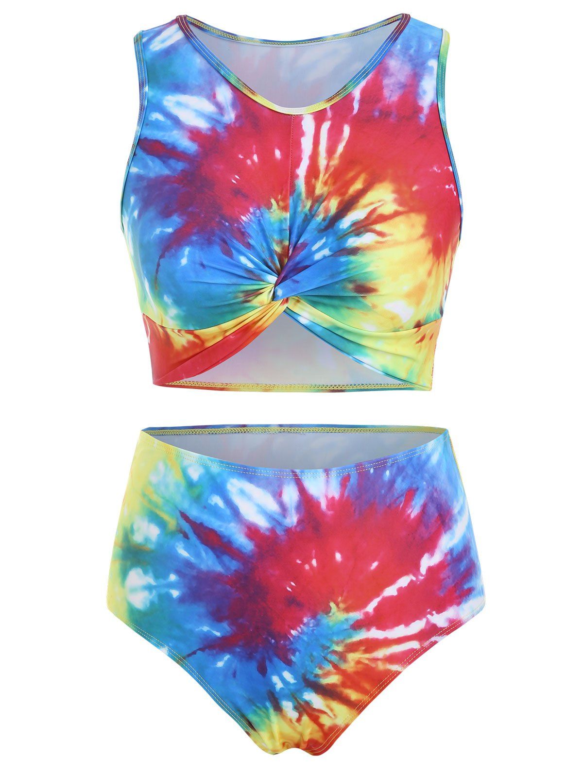 Shop Twist Front Tie Dye Padded Tankini Swimsuit  