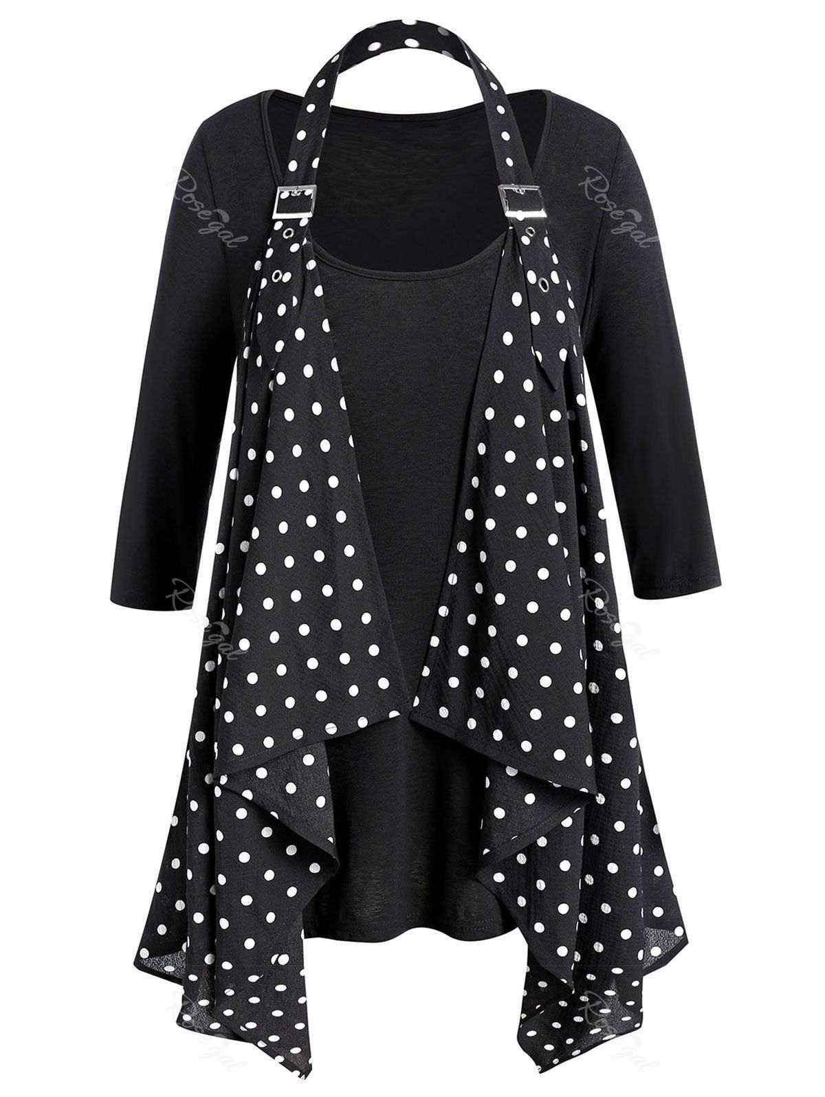 

Plus Size Polka Dot Draped Halter Buckle Blouse, Multi