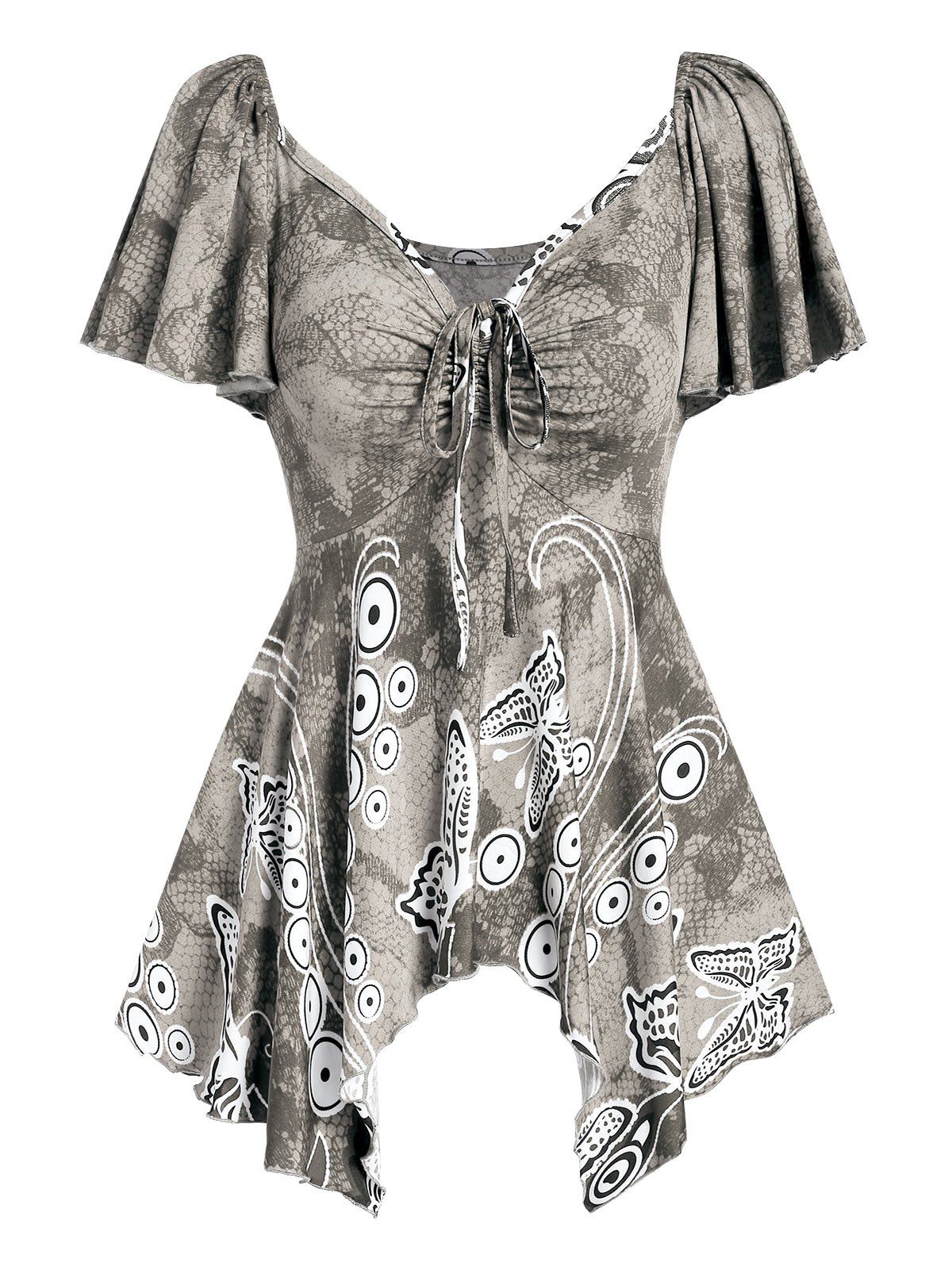 

Plunge Floral Print Asymmetric T Shirt, Gray goose