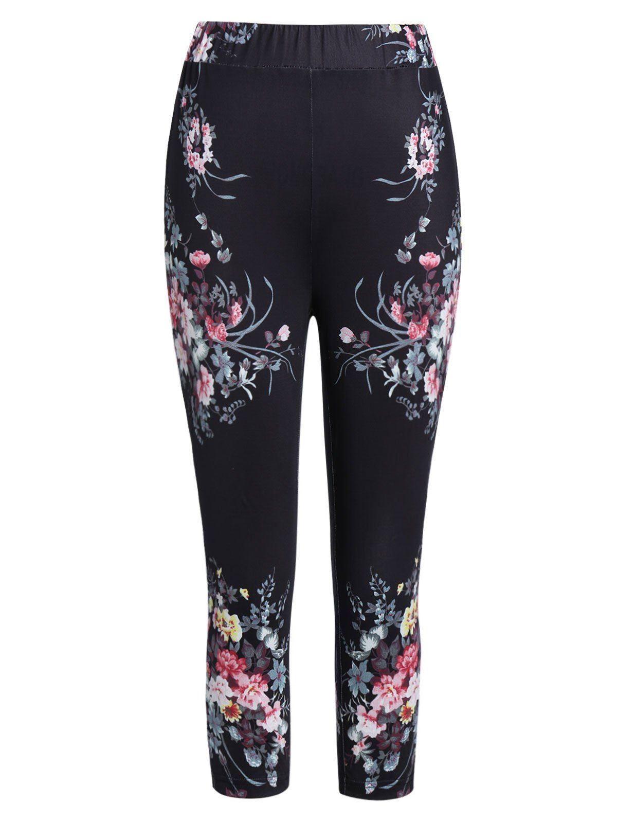 

High Rise Flower Print Cropped Leggings, Black
