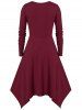 Plus Size Asymmetric Long Sleeve Lace UP Dress -  