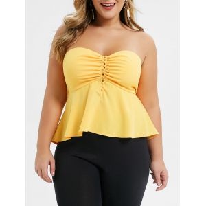 

Plus Size Strapless Knotted Cut Out Flounce Tank Top, Yellow