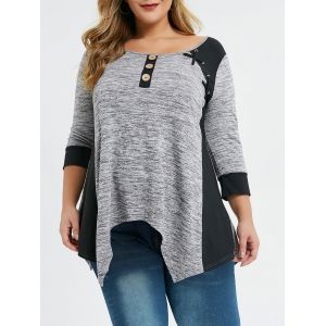 

Plus Size Asymmetrical Contrast Trim Criss Cross Marled Tee, Gray