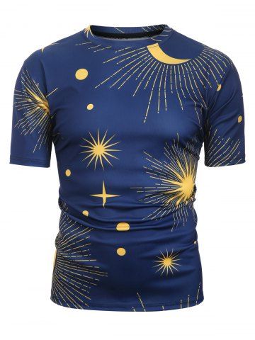 

Sun and Moon Printed Short Sleeves T-shirt, Cadetblue