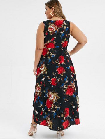 

Plus Size Handkerchief Button Up Floral Maxi Dress, Black