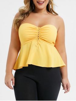 Plus Size Strapless Knotted Cut Out Flounce Tank Top - YELLOW - 1X