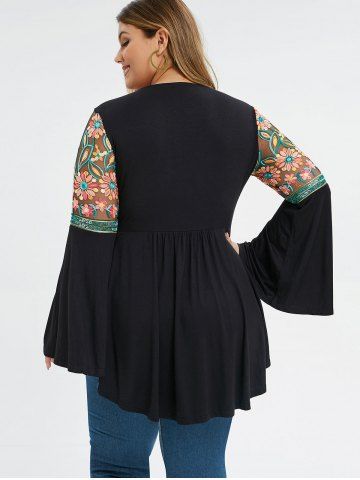 Plus Size Flare Sleeve Embroidered T-shirt