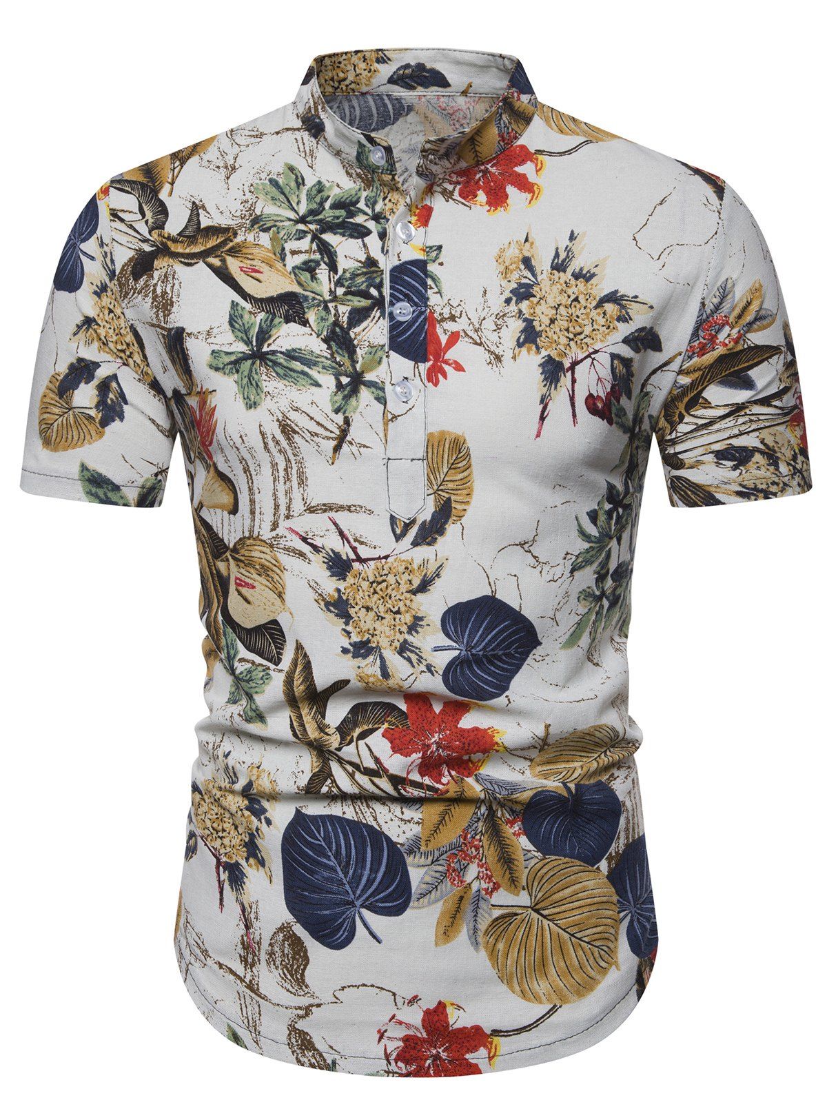 

Casual Flower Plant Print Short Sleeves Shirt, White