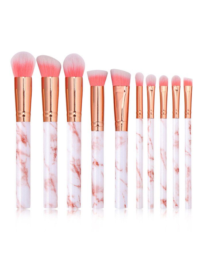 

10Pcs Marble Pattern Handle Makeup Brushes, Tan