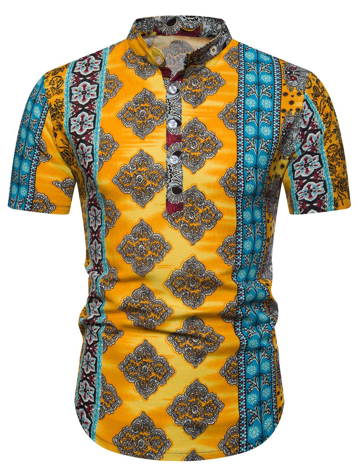 

Ethnic Geometric Pattern Short Sleeves Shirt, Yellow