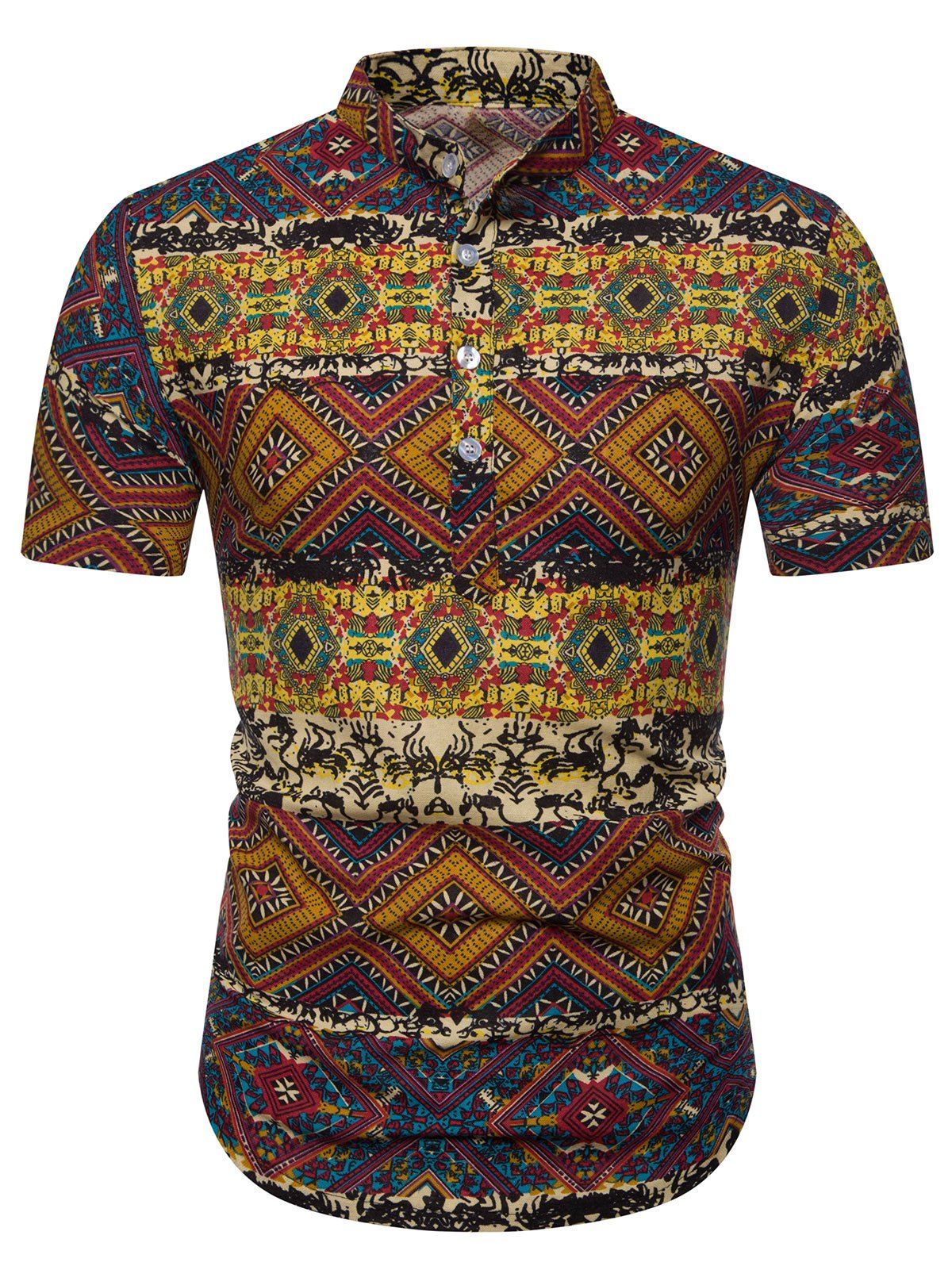 

Ethnic Geometric Pattern Short Sleeves Shirt, Oak brown