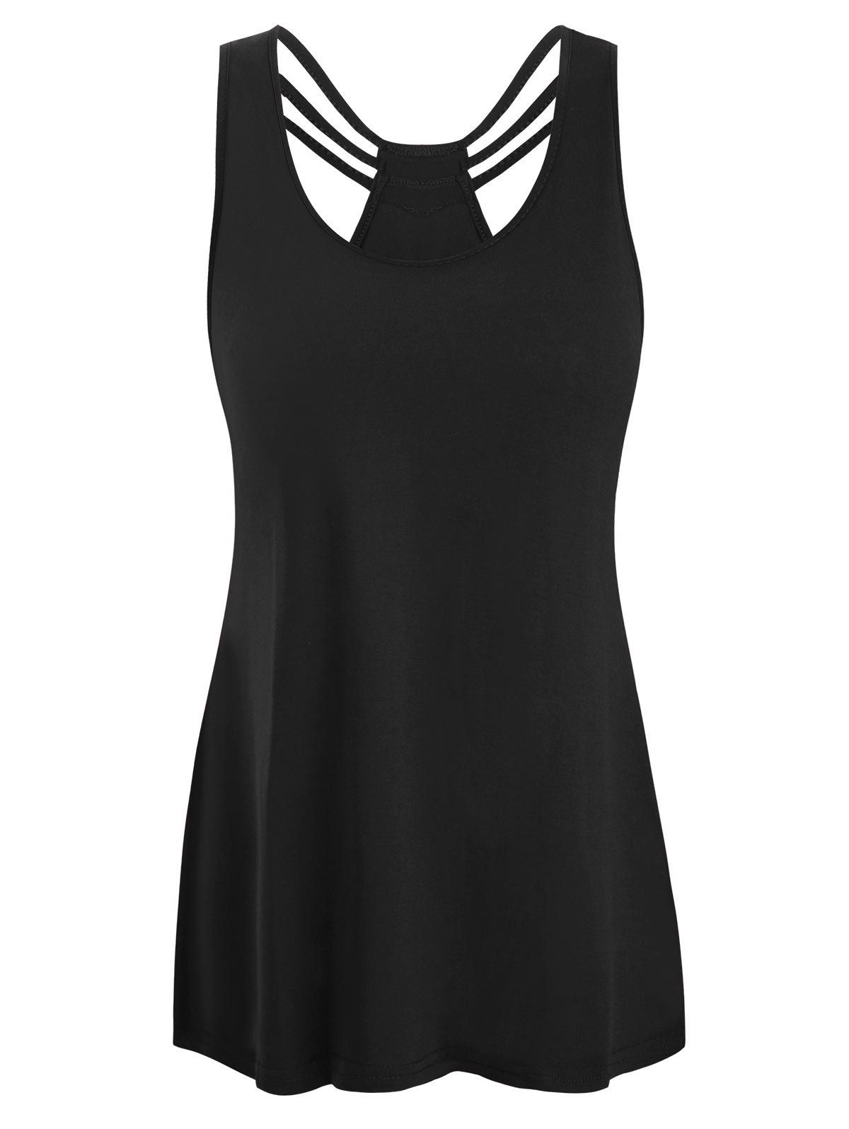 

Plain Straps Back Round Neck Tank Top, Black