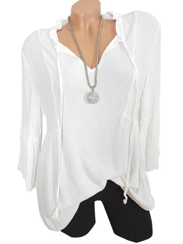 

Ruffled Tie Crinkly Top, White