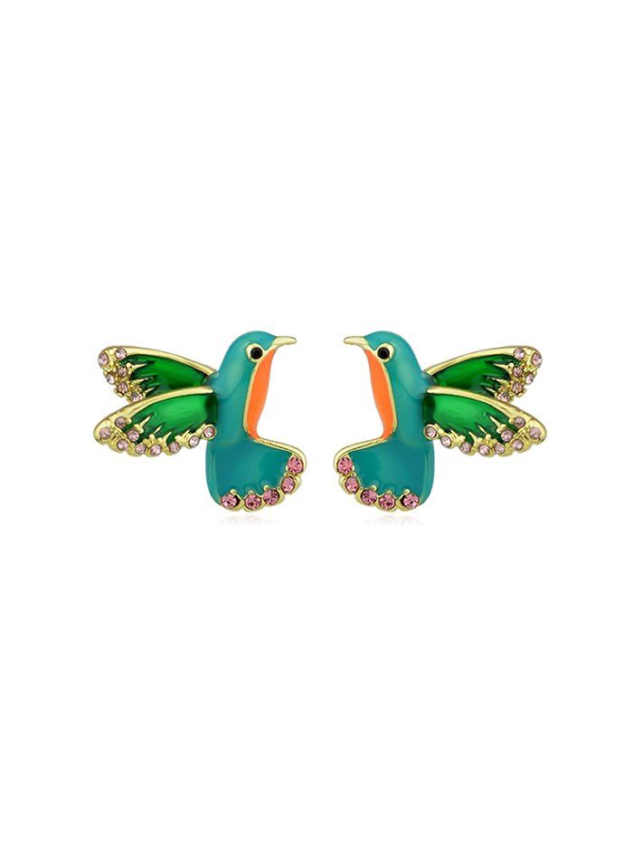

Colorful Faux Diamond Flying Bird Stud Earrings, Green