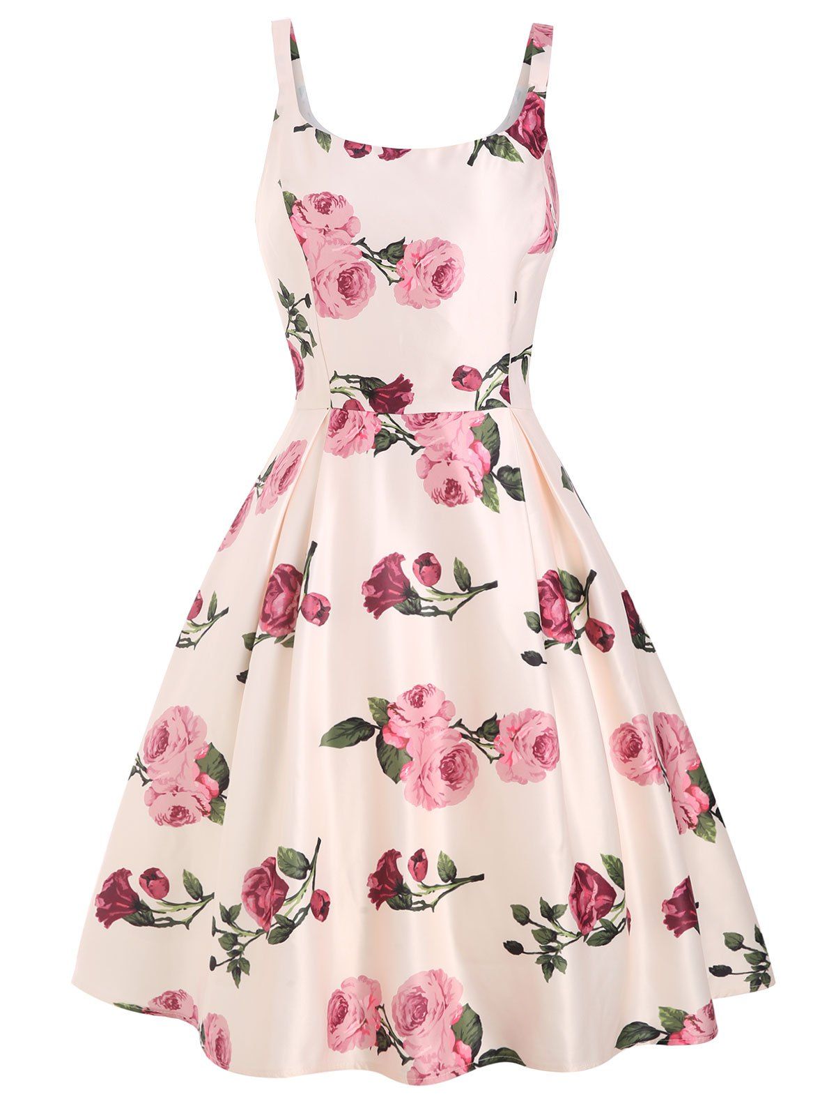 [35% OFF] Flower Print Sleeveless Knee Length Dress | Rosegal