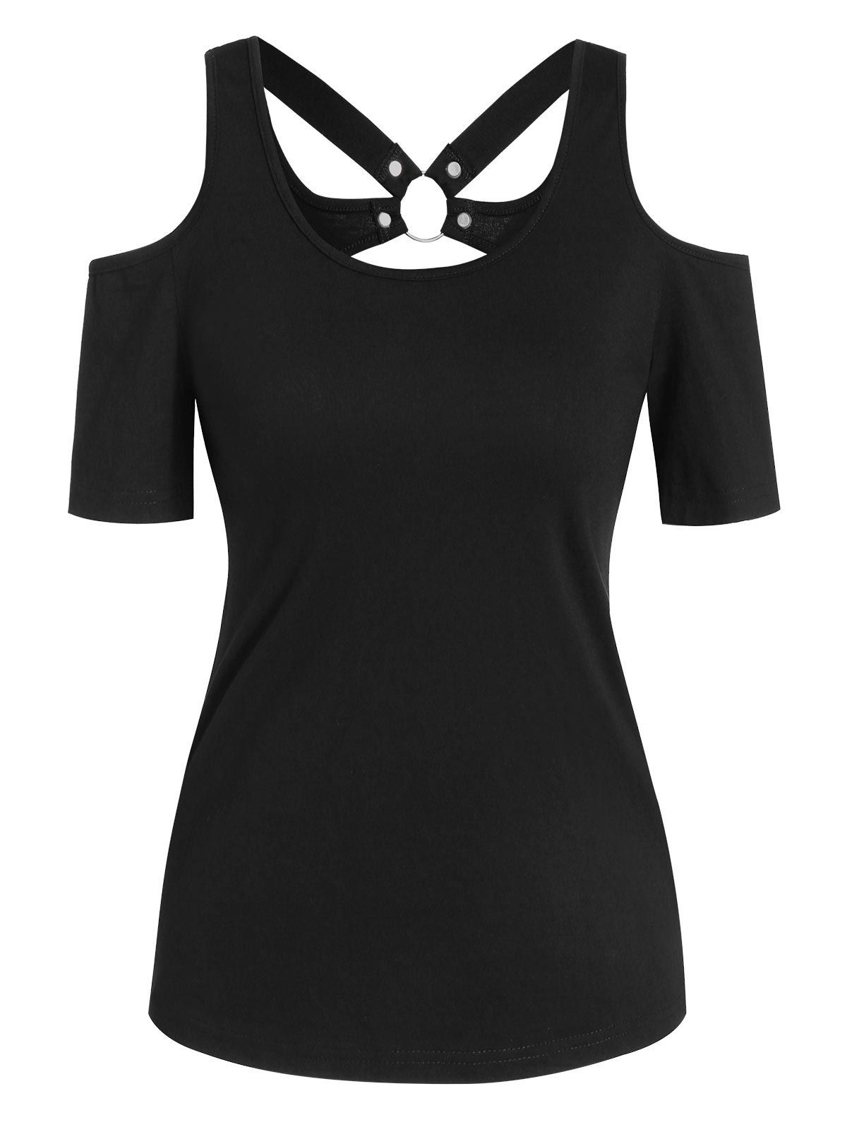 

O-ring Cut Out Open Shoulder Tee, Black