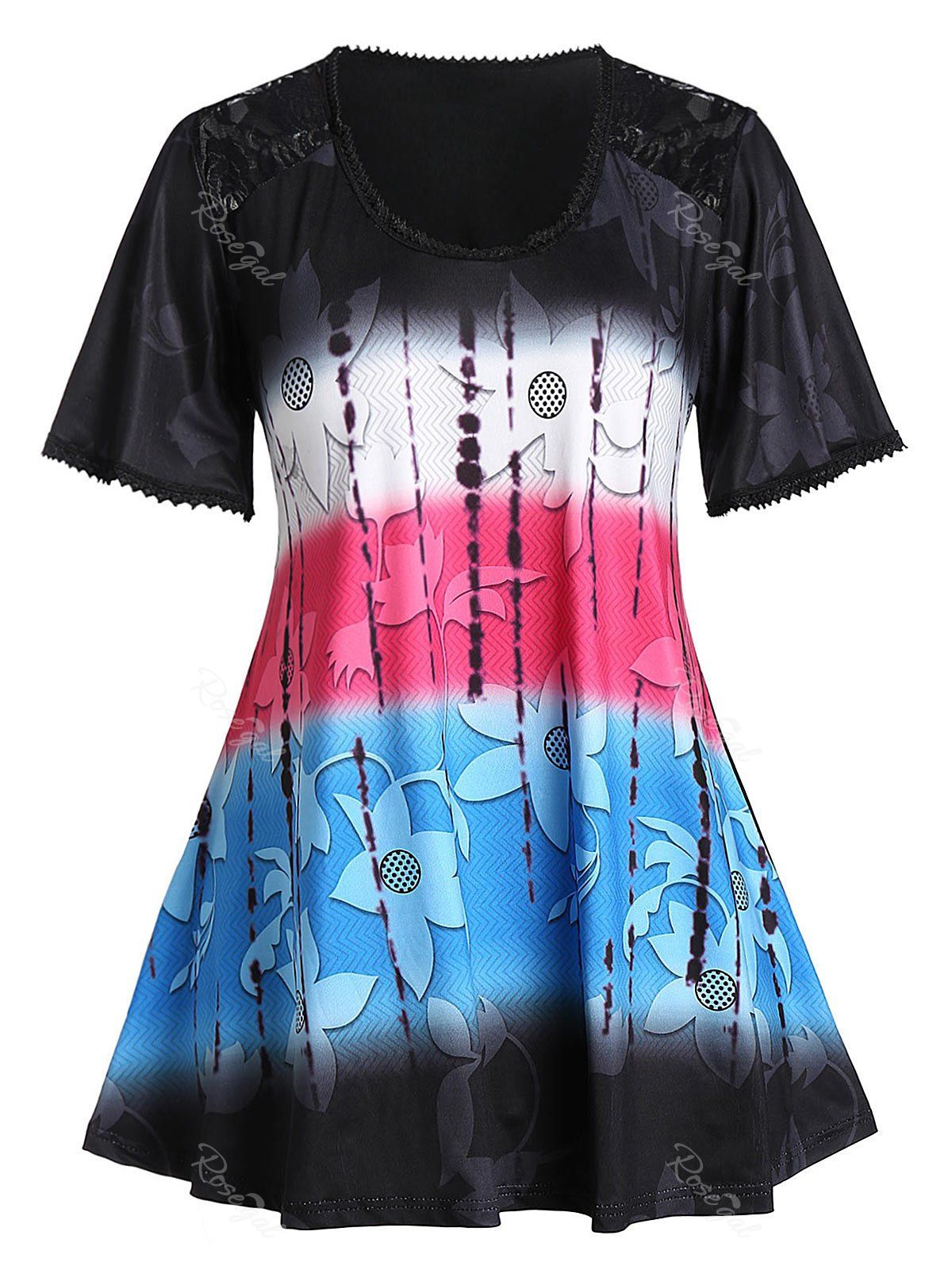 

Plus Size Short Sleeve Tunic Color Block T Shirt, Black