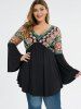 Plus Size Flare Sleeve Embroidered T-shirt -  