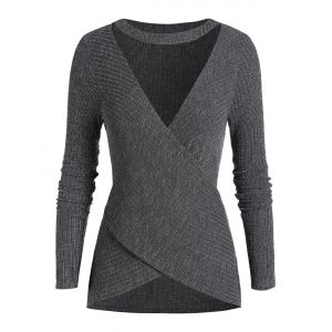 

Plus Size Crossover Choker Cut Out Long Sleeve Knitwear, Dark slate grey