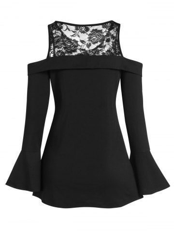 

Cold Shoulder Lace Insert Solid T Shirt, Black