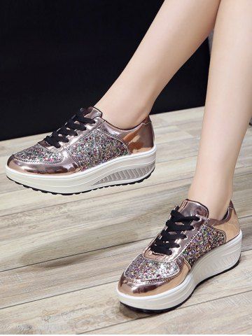 

Glitter Sequined Platform Sneakers, Gold