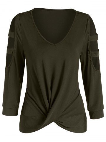 Cut Out Draped Solid T Shirt