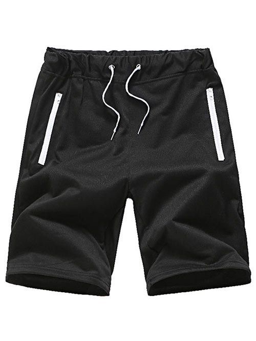 

Zipper Design Drawstring Casual Shorts, Black