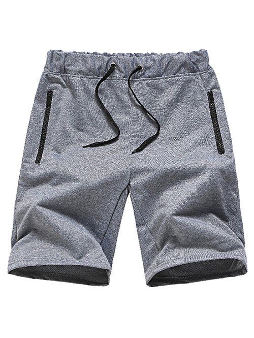 

Zipper Design Drawstring Casual Shorts, Light gray