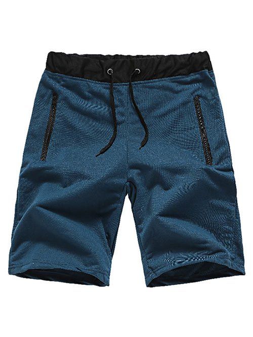 

Zipper Design Drawstring Casual Shorts, Marble blue