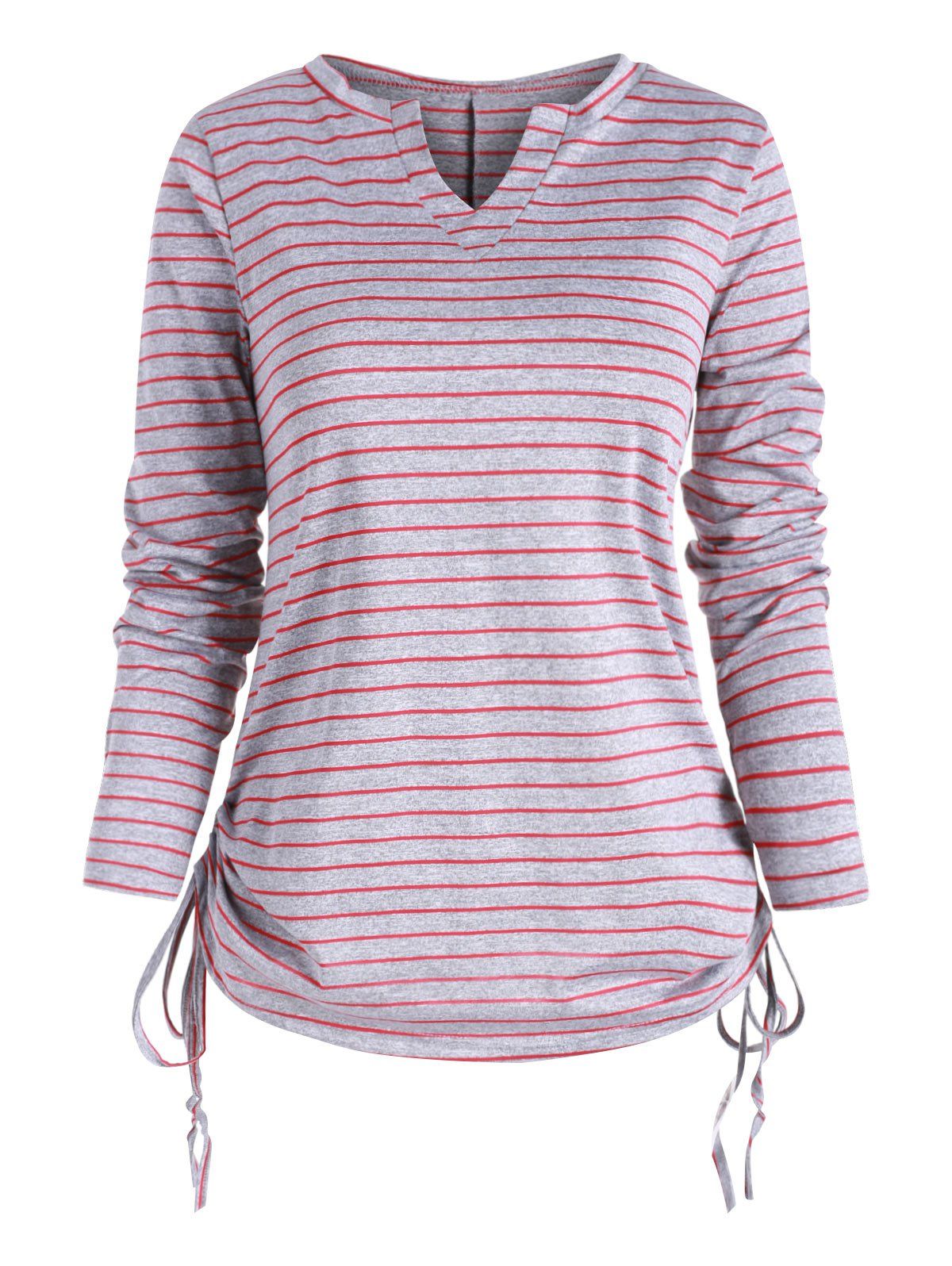 

Heather Striped V Neck Cinched T-shirt, Lava red